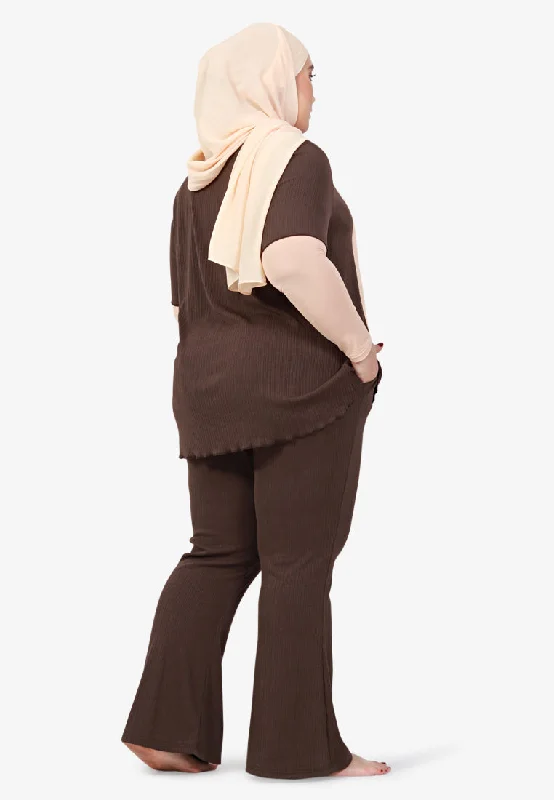 Trudy Ribbed Trumpet Pants - Brown