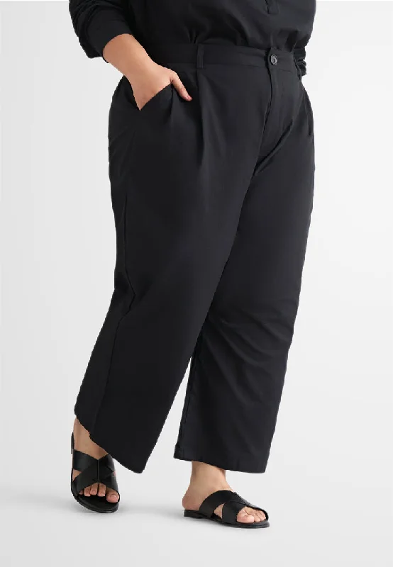 Lili Linen Straight Leg Ankle Pants - Black