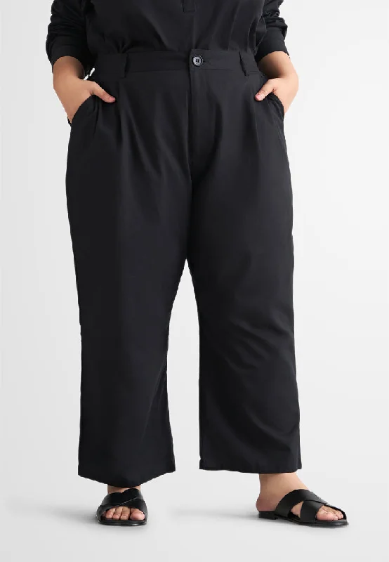 Lili Linen Straight Leg Ankle Pants - Black