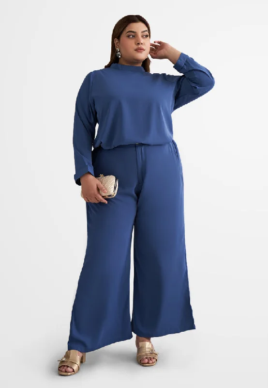 Palmira Smooth Wide Leg Pants - Blue