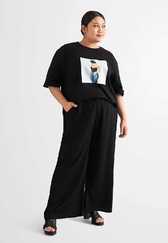 Palmira Smooth Wide Leg Pants - Black