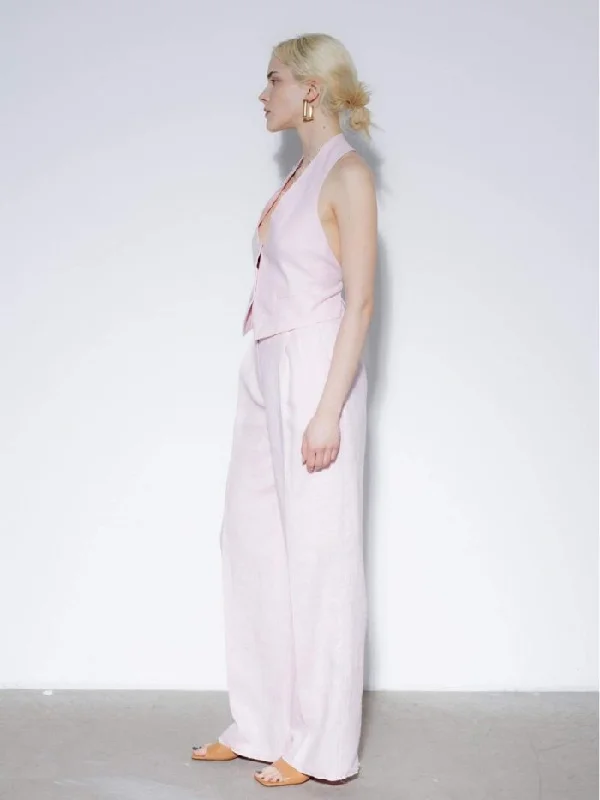 Baby Pink Sustainable Linen wide-leg pants Zelva