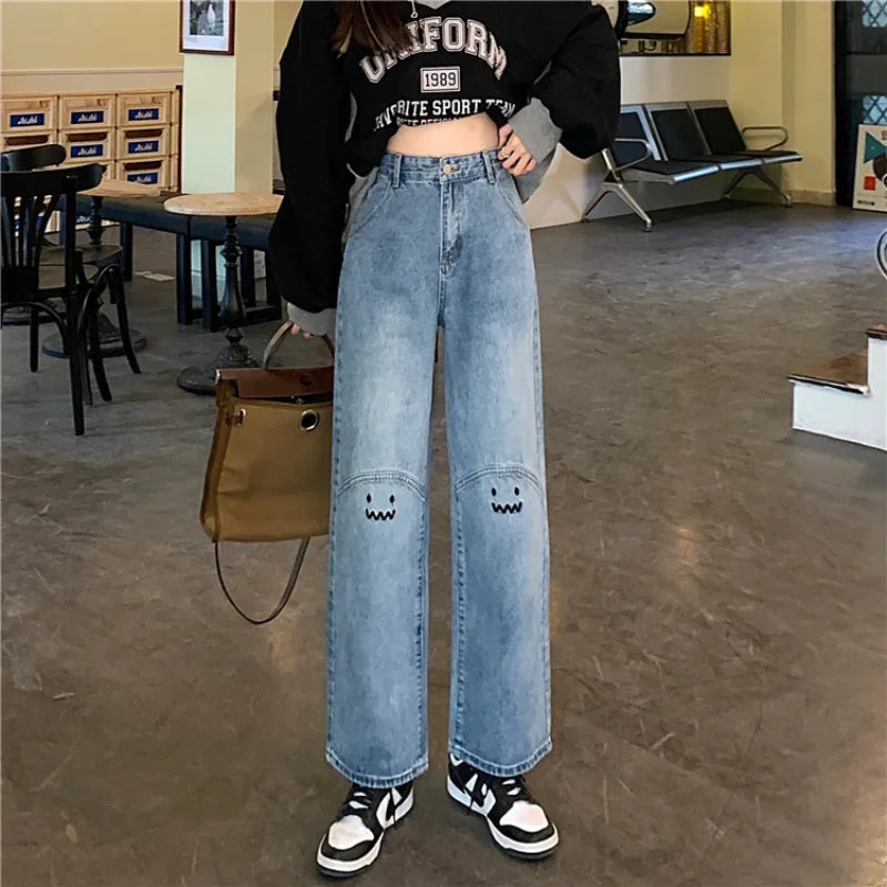 2024 Women's Plus Size High-Waisted Loose Jeans Wide-Leg Pants