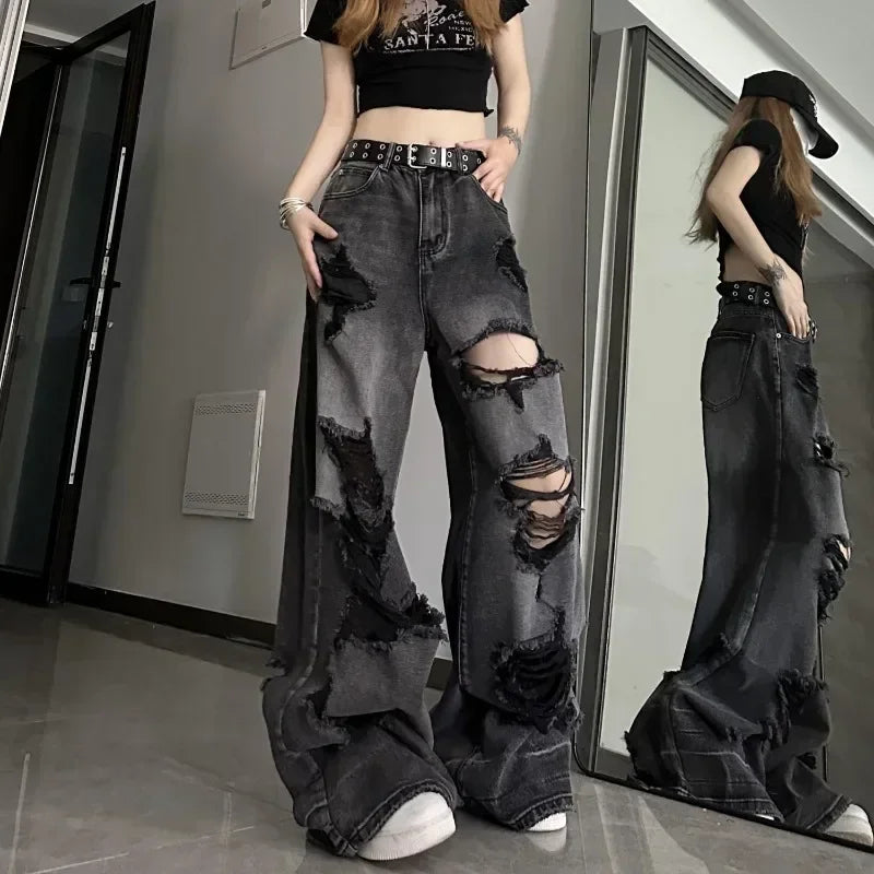 2024 Korean Streetwear Gyaru Kpop Hippie Baggy Denim Women's Jeans