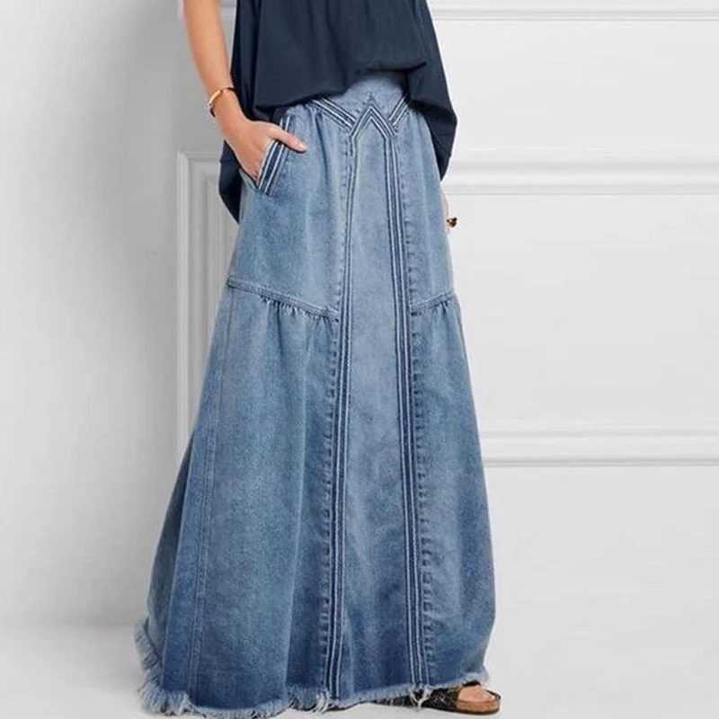 Oversize Fashion Street Skirt Summer A Line Denim Skirt Women Sun Skirt Casual Solid High Waist