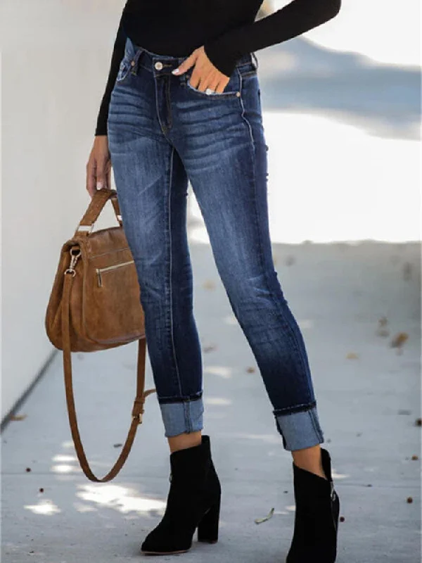 High Waist Stretch Skinny Denim Blue Retro Washed Elastic Slim Pencil Pants