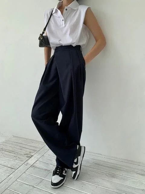 New Women Straight Loose Wide Leg Mop Trousers