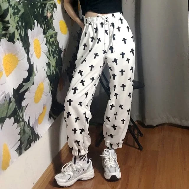 High Waist Jogging Pants Women Printed Loose Sportwear Trousers Female Korean Hip Hop Pants Casual Wide-leg Streetwear Pants