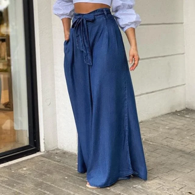 Women High Waist Long Pants Denim Maxi Pants