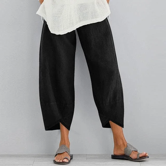 Vintage Women Cotton Linen Wide Leg Pants