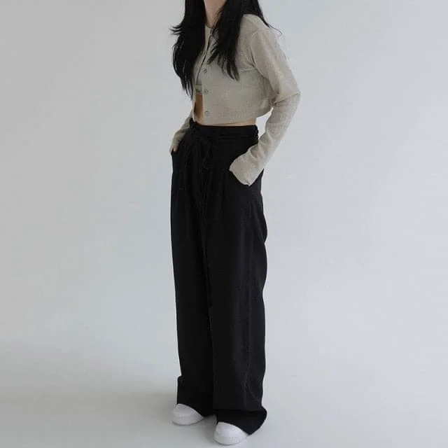 Women High Waist Wide Leg Long Suit Pants New Fashion Drawstring Loose Ladies Trousers Women Streetwear Casual Pantalones