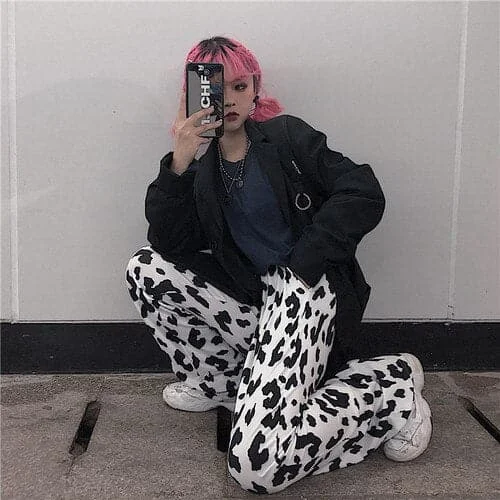 Cow Print Wide Leg Pants