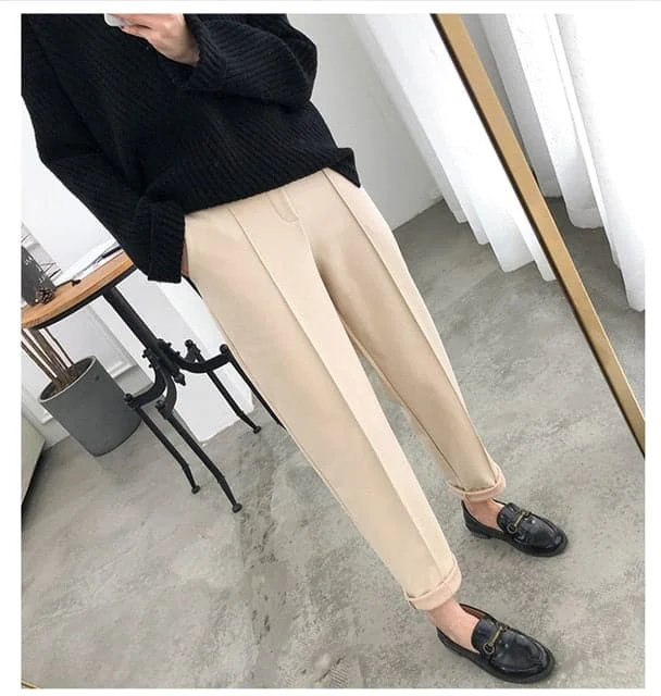 Winter Thicken Women Pencil Pants Plus Size Wool Pants Female Autumn High Waist Loose Trousers Capris Good Fabric