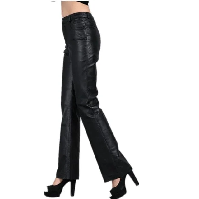 Genuine Leather Pants Autumn Women's Sheepskin Pants Mid Waist Casual Pants Womens Soft Leather Pants Women Flare Trousers