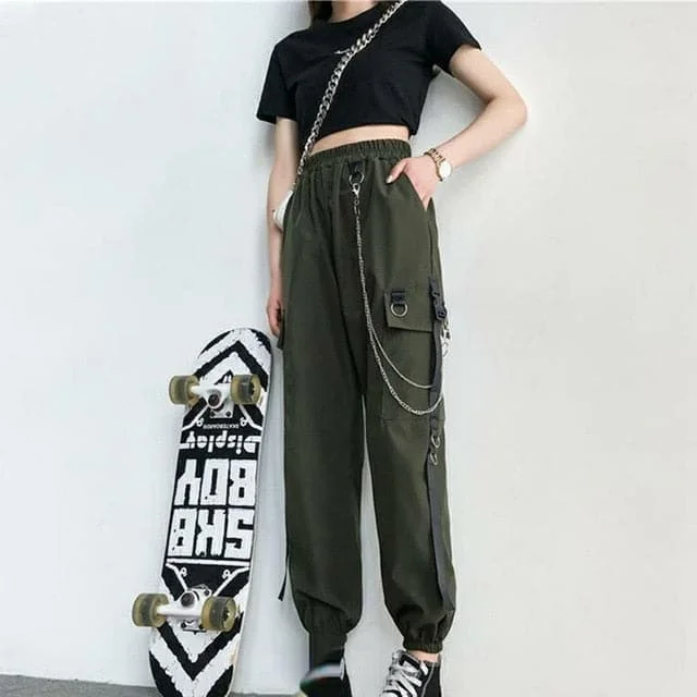 Women Fashion Punk Pockets Jogger Cargo Pants