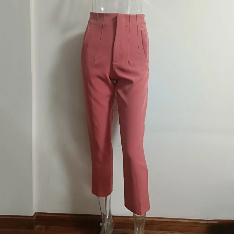 Fashion High Waisted Casual White Trousers