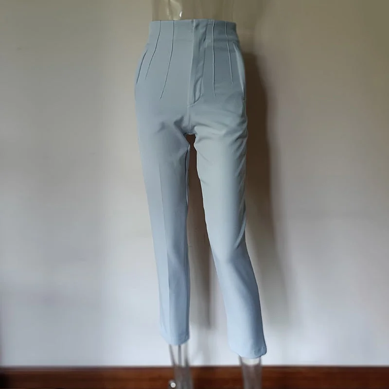 Fashion High Waisted Casual White Trousers