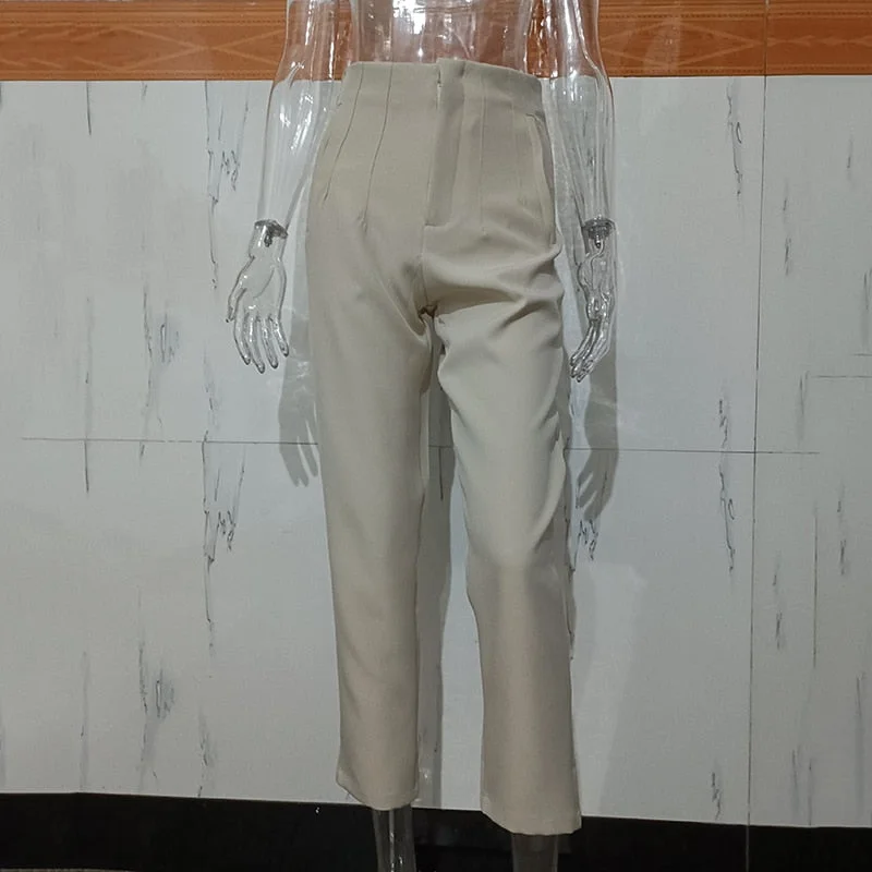 Fashion High Waisted Casual White Trousers