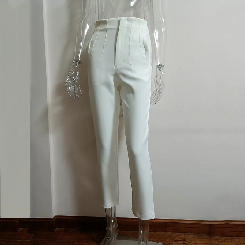 Fashion High Waisted Casual White Trousers