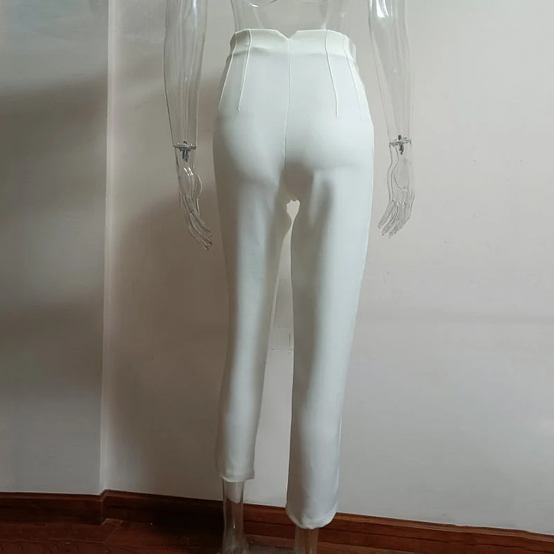 Fashion High Waisted Casual White Trousers