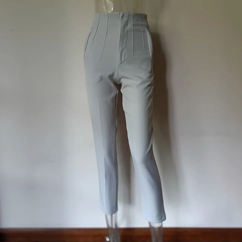 Fashion High Waisted Casual White Trousers