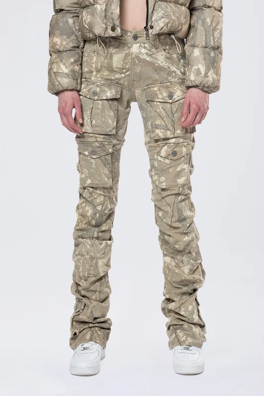 High Rise  Stacked Print Twill Pants - Khaki Hunting Camo