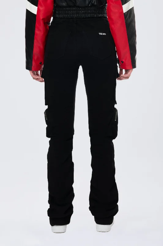 High Rise Stacked Utility Twill Pants - Black