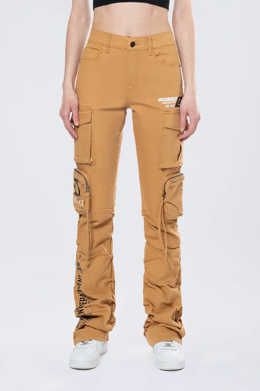 High Rise Stacked Utility Twill Pants - Khaki