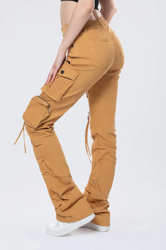 High Rise Stacked Utility Twill Pants - Khaki