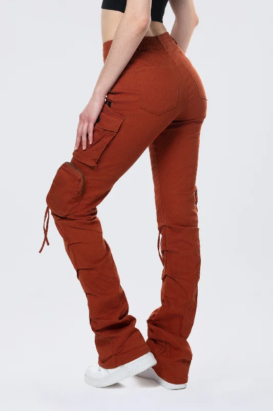 High Rise Stacked Utility Twill Pants - Picante