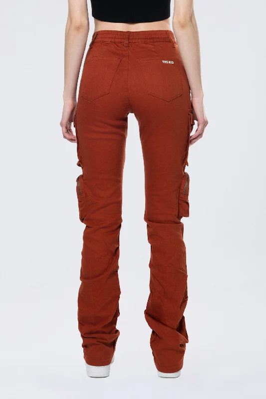 High Rise Stacked Utility Twill Pants - Picante