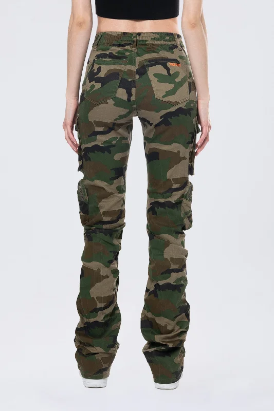 High Rise Stacked Utility Twill Pants - Wood Camo