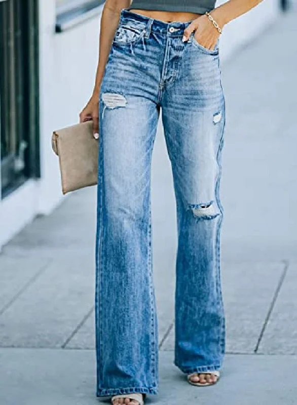 High Waist Slim Jeans Flared Street Wide Leg Wash Pants