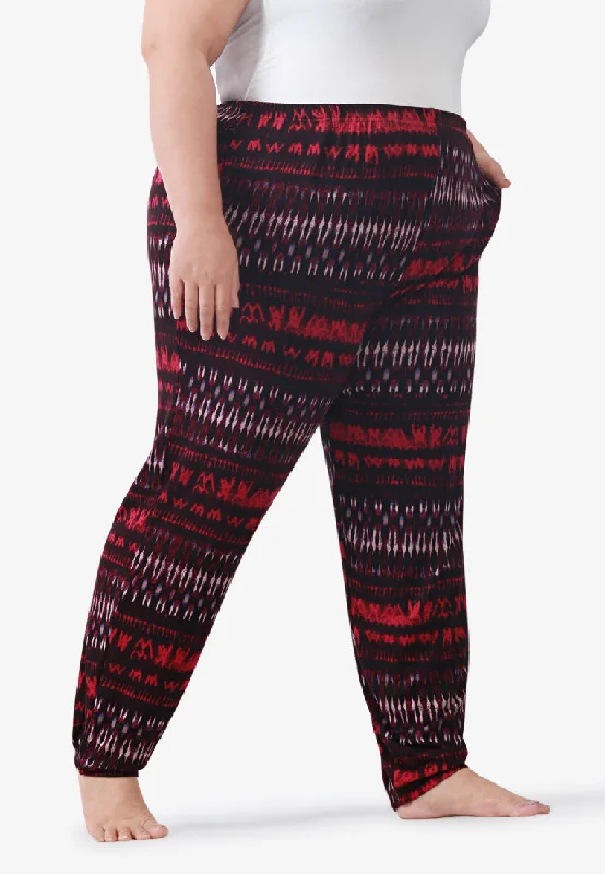 Amabel Soft Printed Lounge Jogger Pants - Red Black