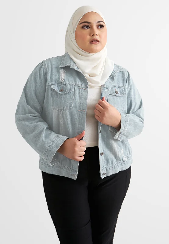 Jezebel Ripped Denim Jacket - Light Blue