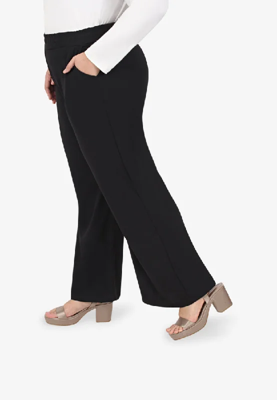 Wendie Basic Plus Size Wide Leg Pants - Black