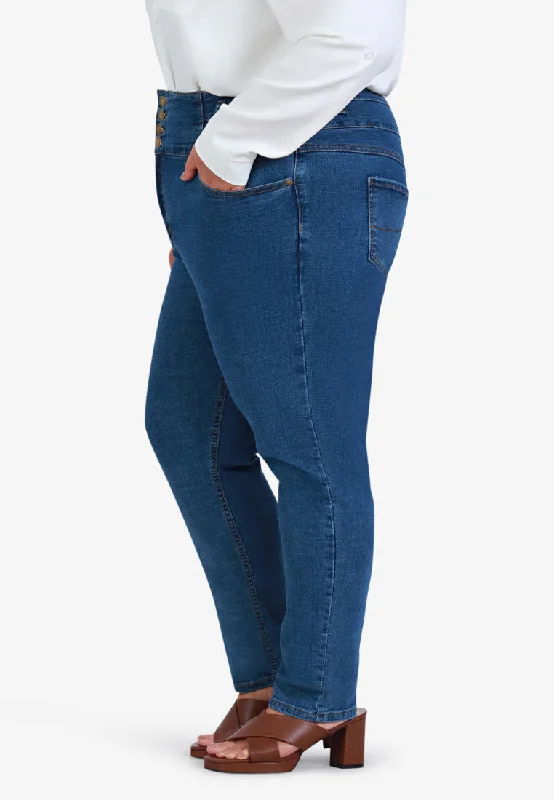 Higgins Extra High Waisted Button Jeans - Blue