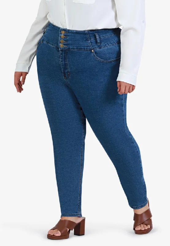 Higgins Extra High Waisted Button Jeans - Blue