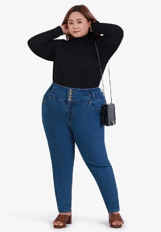 Higgins Extra High Waisted Button Jeans - Blue