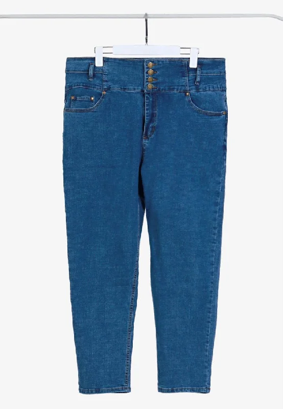 Higgins Extra High Waisted Button Jeans - Blue