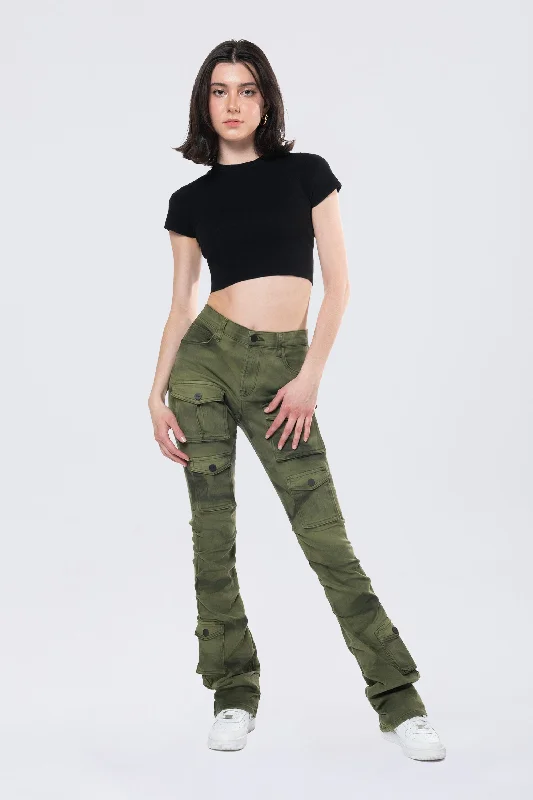 Stacked Pigment Dyed Twill Pants - Clover Green