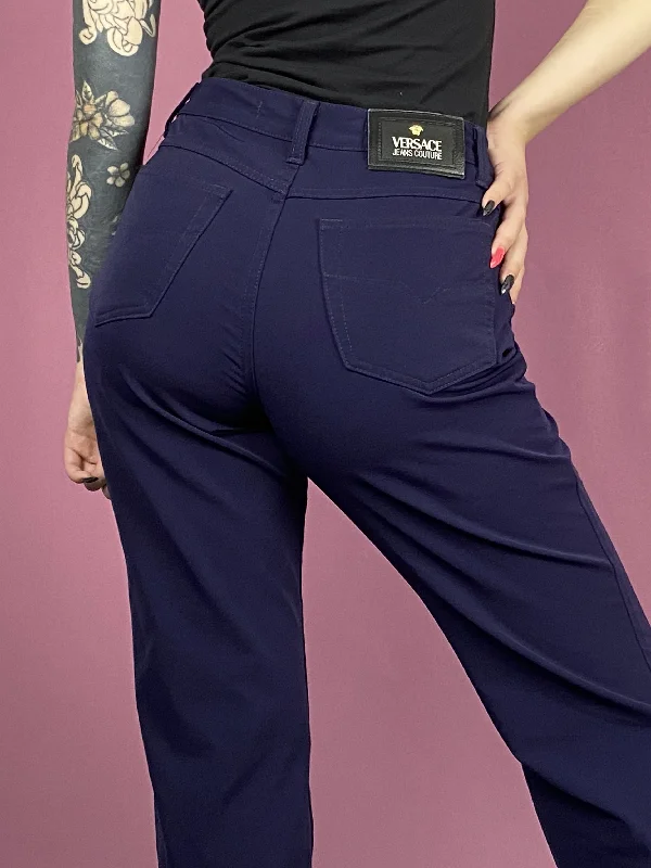 Versace Jeans Couture Vintage Women's Pants - M Navy Blue Nylon Blend