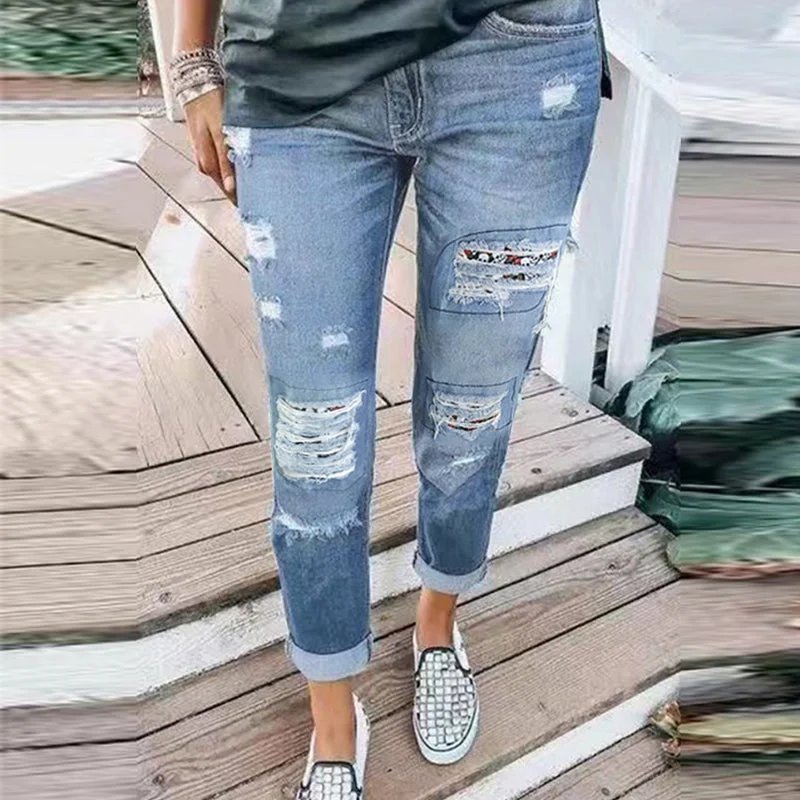 Women Loose Casual Pants Street Wear Wash Denim Pants