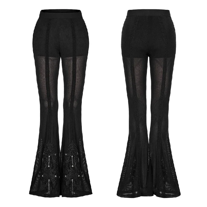 Women's Gothic Eyelet Splice Mesh Flared Pants