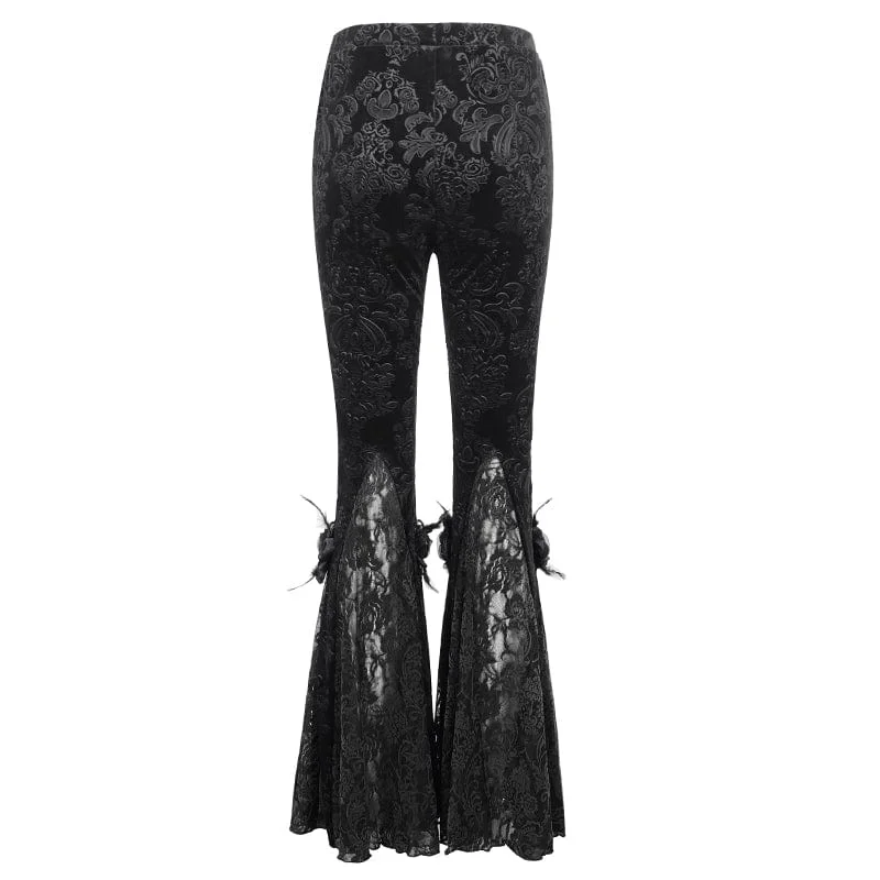 Women's Gothic Floral Embossed Lace Splice Flared Leggings