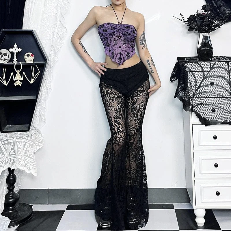 Women's Gothic Floral Lace Splice Flared Pants