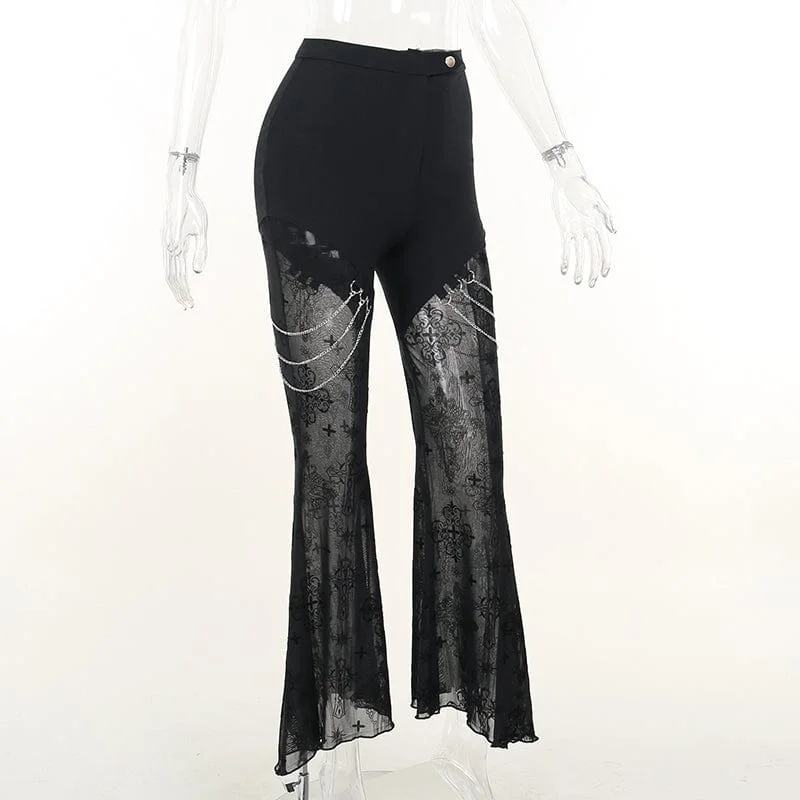 Women's Gothic High-waisted Sheer Mesh Bell-bottoms