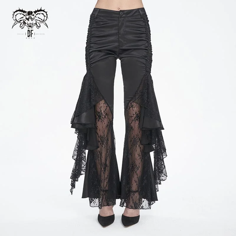 Women's Gothic Lace Floral Flared Pants