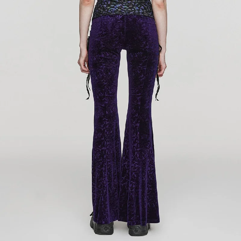 Women's Gothic Lace-up Velvet Flared Pants Violet