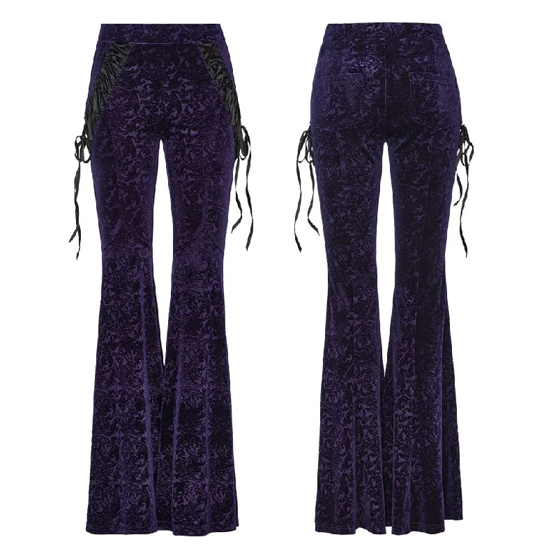 Women's Gothic Lace-up Velvet Flared Pants Violet